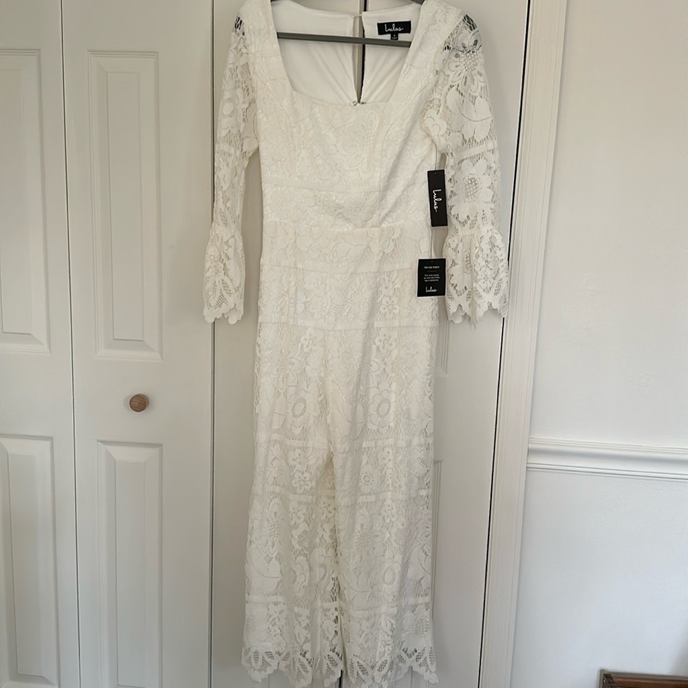 Lulus lacy white jumpsuit, size S